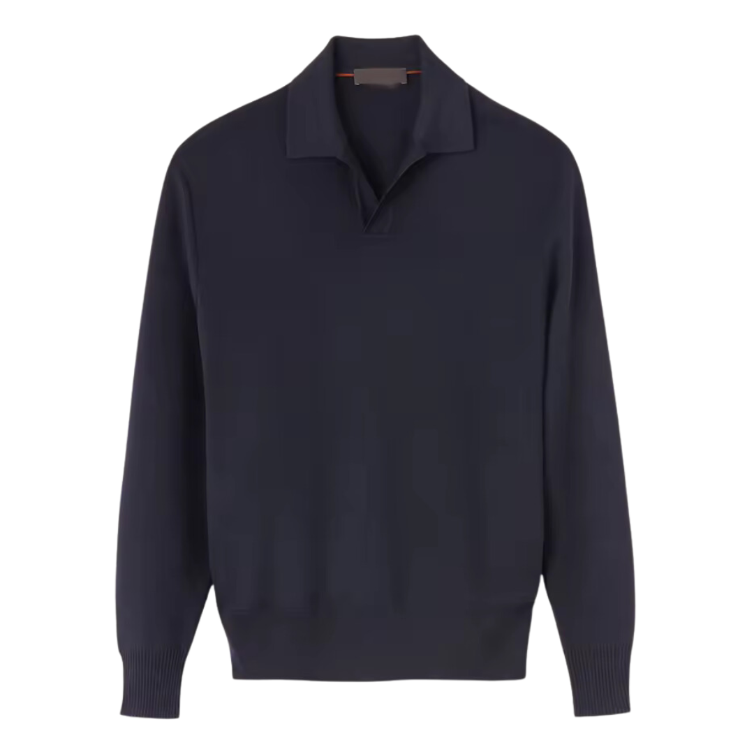 Mike | Gebreide Tricot Polo met lange mouwen